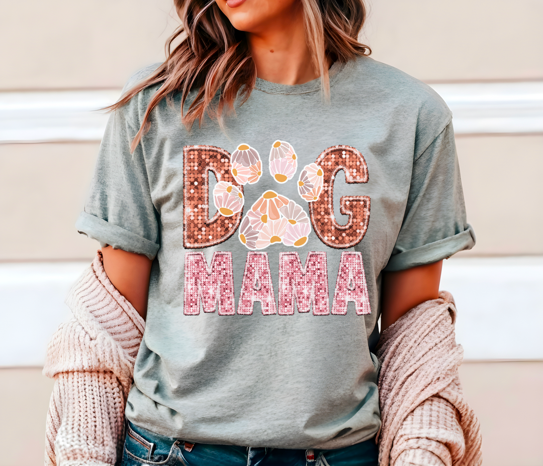 Dog Mama Faux Glitter Pink DTF Print