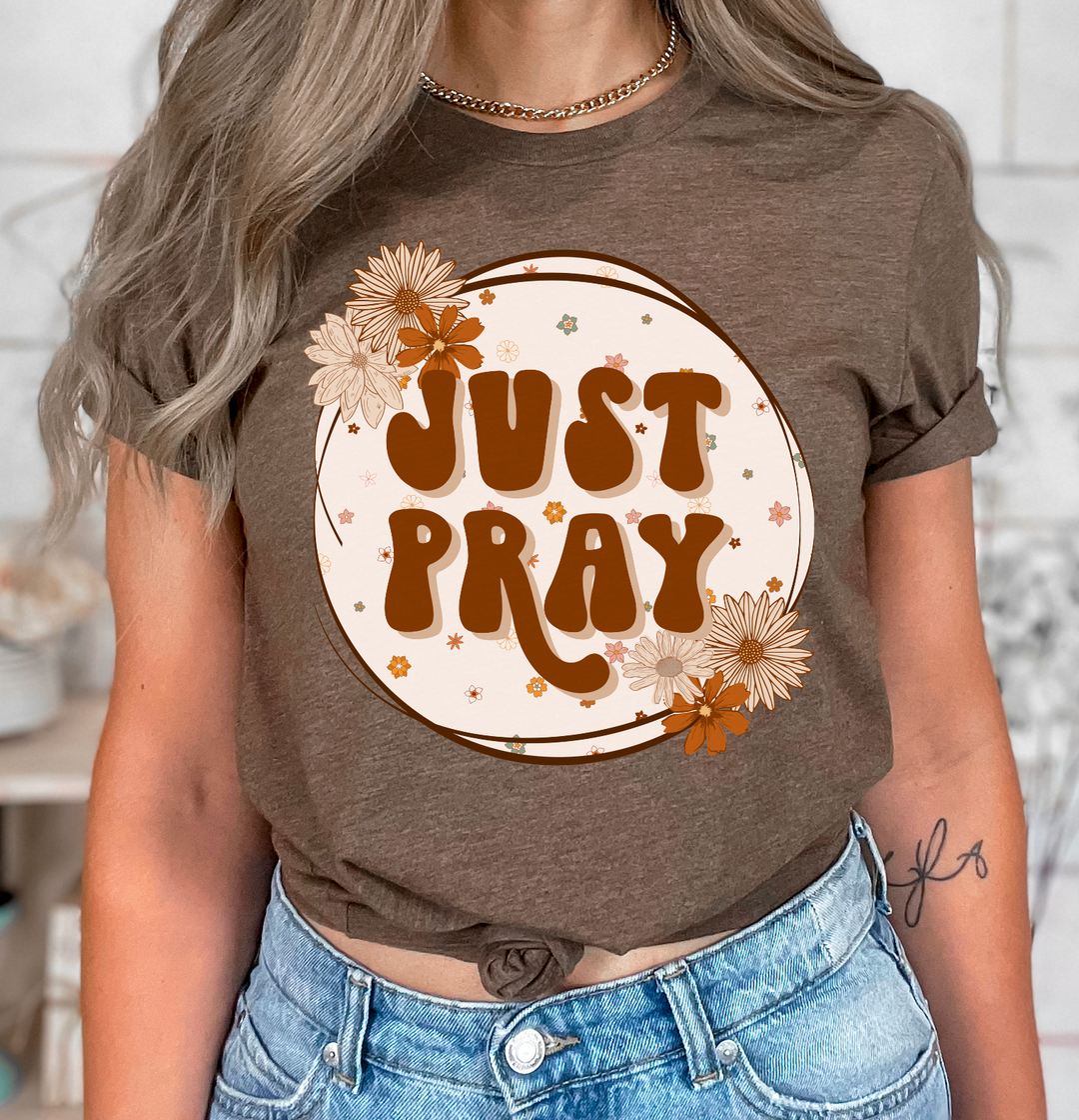 Just Pray Tan Floral Circle DTF Print