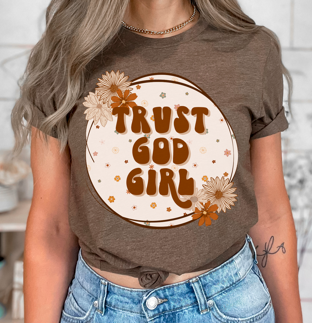 Trust God Girl Tan Floral Circle DTF Print