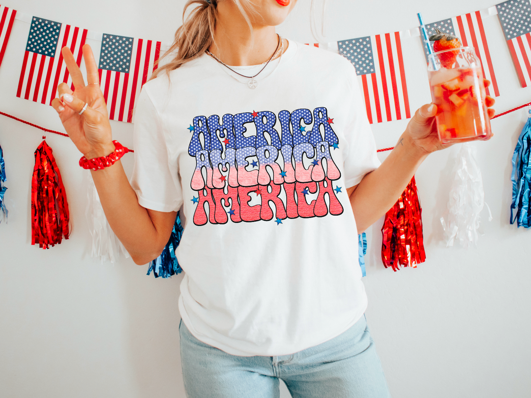 America Stacked Stars and Stripes DTF Print