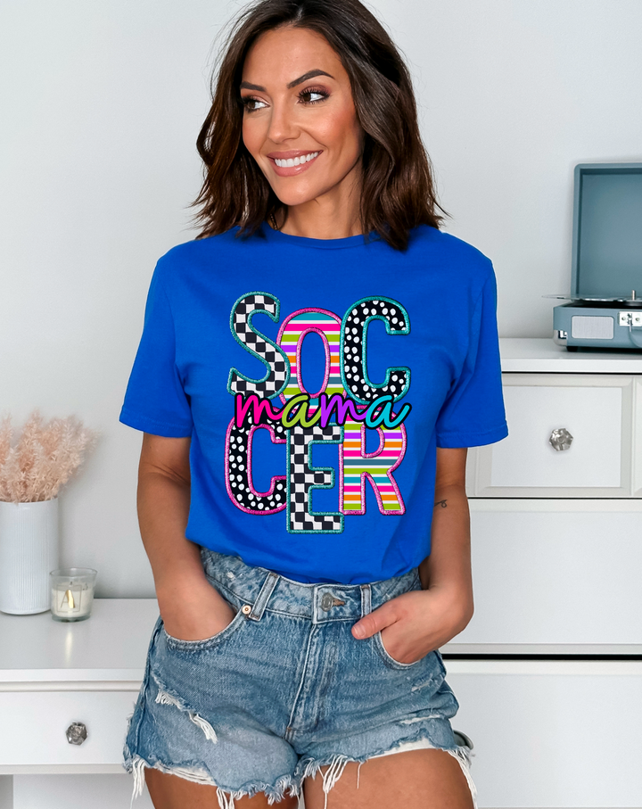 Bright Stacked Sports Mama Faux Embroidery DTF Print