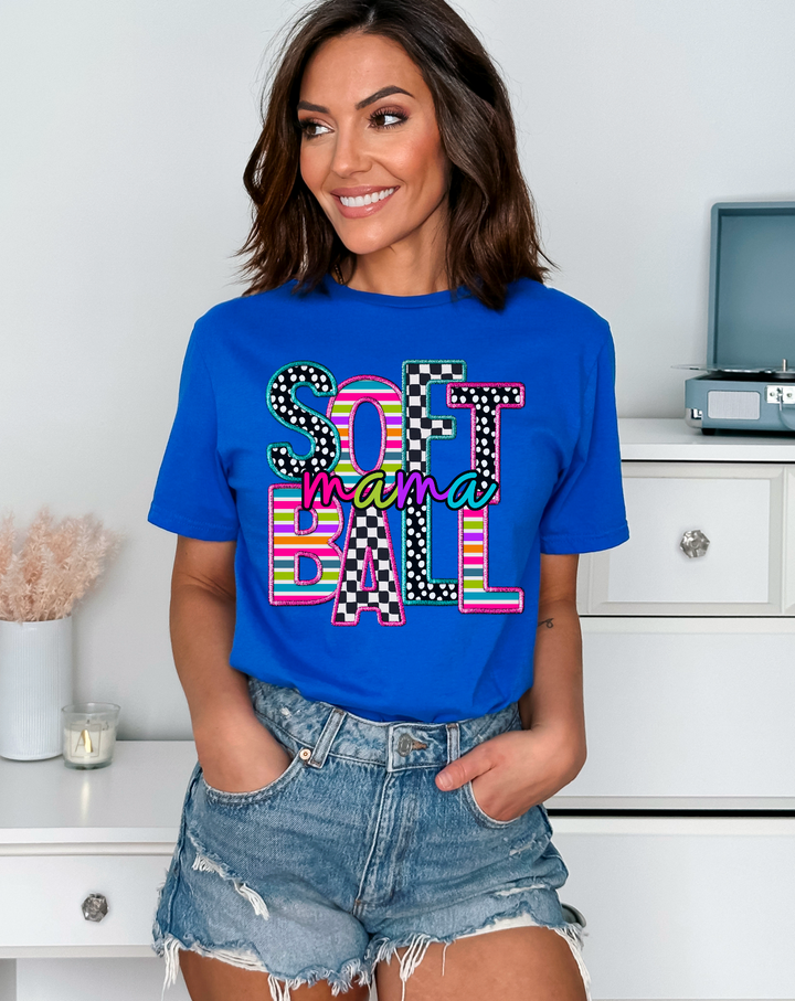 Bright Stacked Sports Mama Faux Embroidery DTF Print