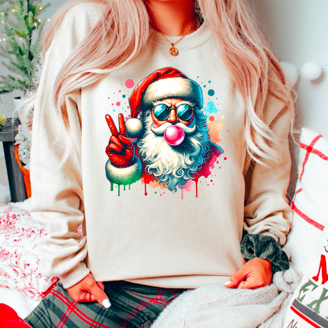 Bubble Gum Santa GILDAN SAND Sweatshirt