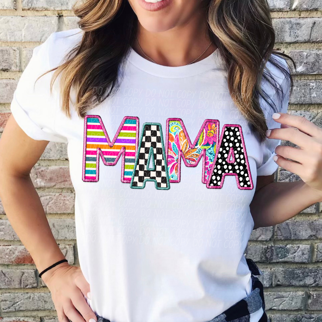 Bright Faux Embroidery Mama Checks DTF Print