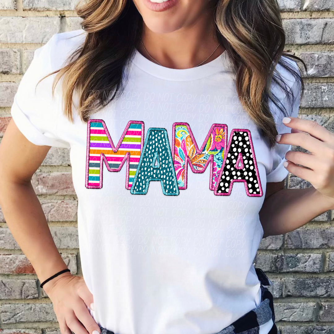 Bright Faux Embroidery Mama DTF Print