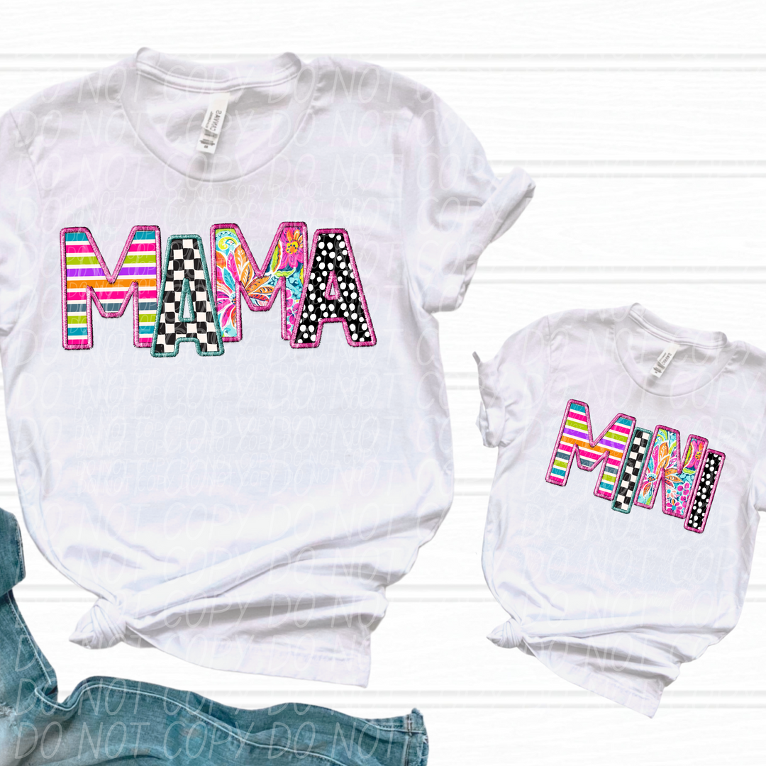 Bright Faux Embroidery Mama Mini Checks Set DTF Print