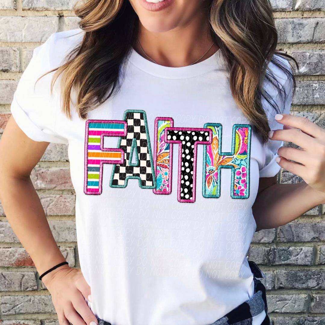 Bright Faux Embroidery Faith DTF Print