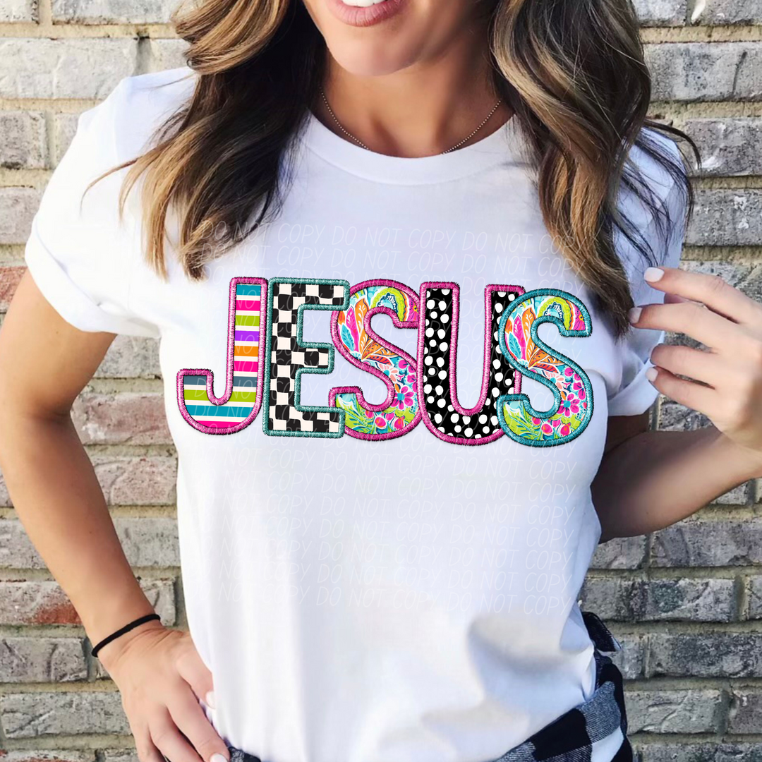 Bright Faux Embroidery Jesus DTF Print