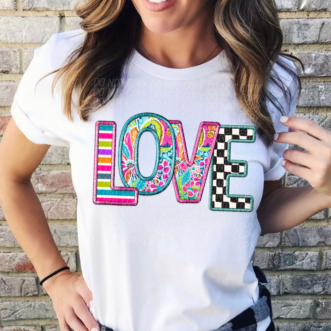 Bright Faux Embroidery Love DTF Print