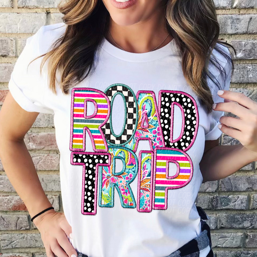 Bright Faux Embroidery Road Trip DTF Print