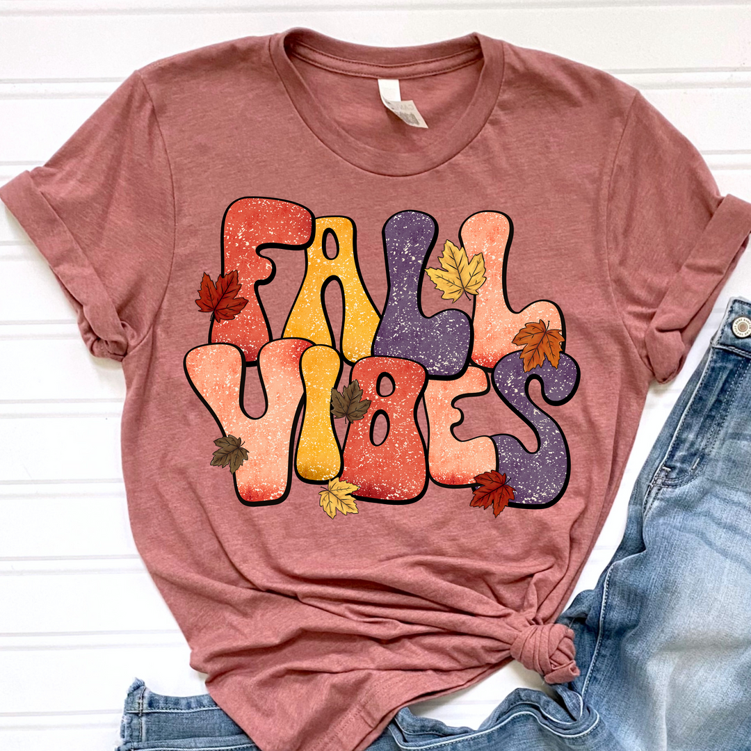 Retro Fall Vibes with Leaves DTF Print