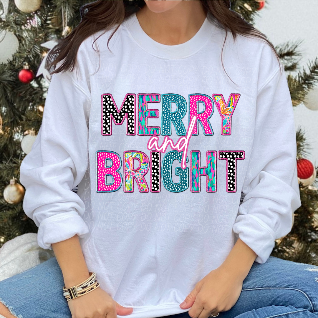 Merry and Bright Faux Embroidery DTF Print