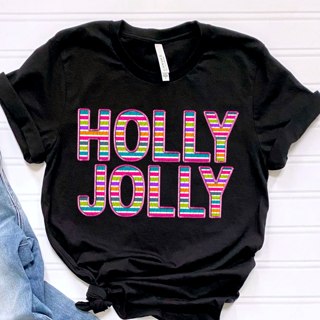 Holly Jolly Stripes Faux Embroidery DTF Print