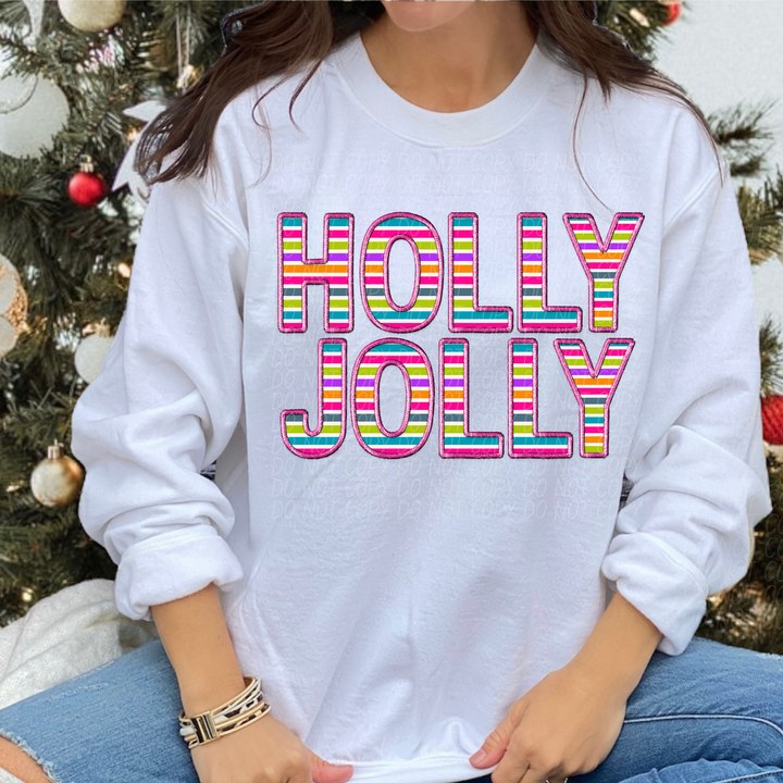 Holly Jolly Stripes Faux Embroidery DTF Print