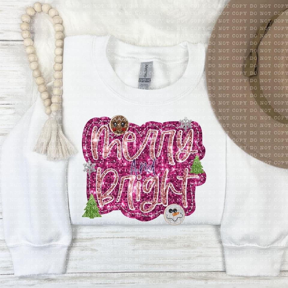 Merry and Bright DTF Print (Pink)