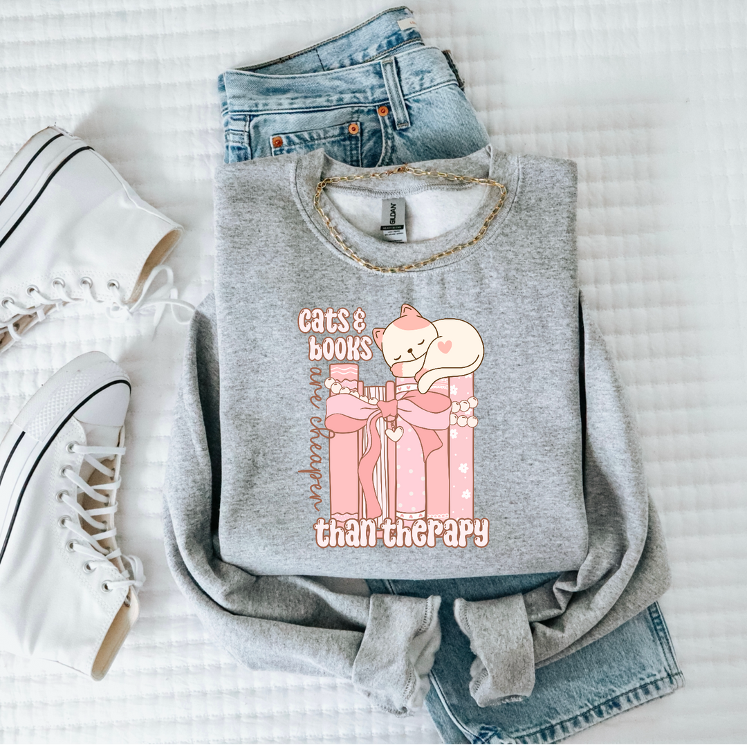 Cats And Books Are Cheaper Than Therapy DTF Print