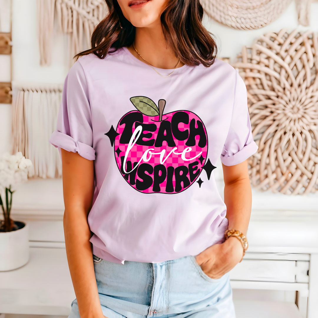 Teach Love Inspire Pink Apple DTF Print