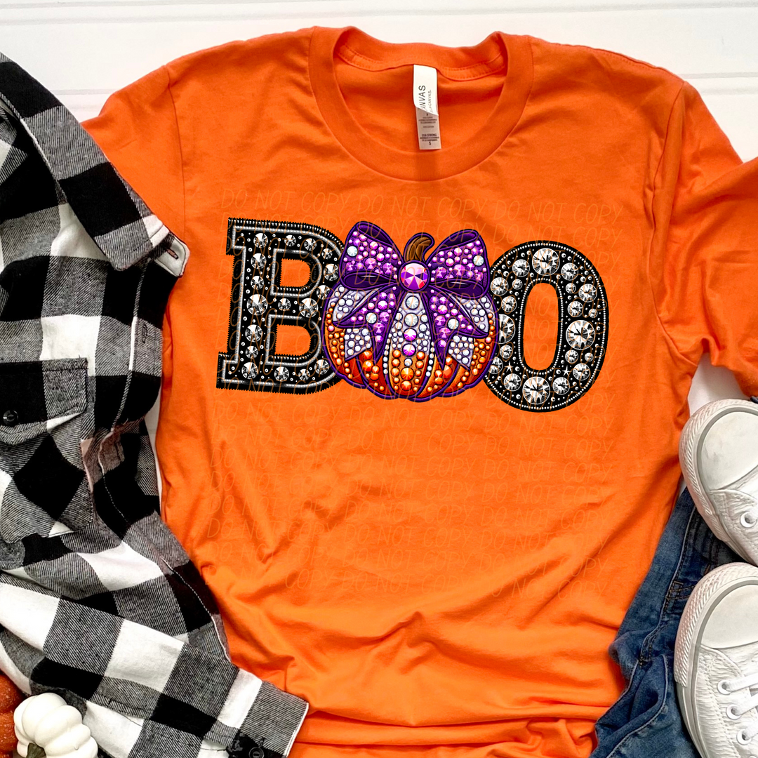 Rhinestone Boo Pumpkin with Bow DTF Print