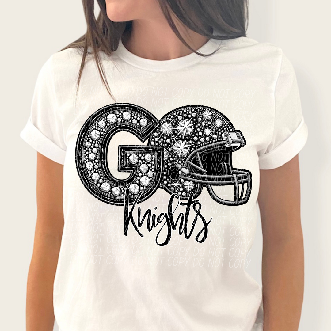 Rhinestone Go Football Helmet Mascots DTF Print