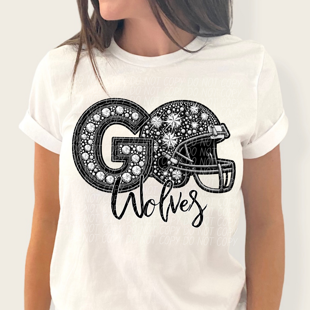 Rhinestone Go Football Helmet Mascots DTF Print