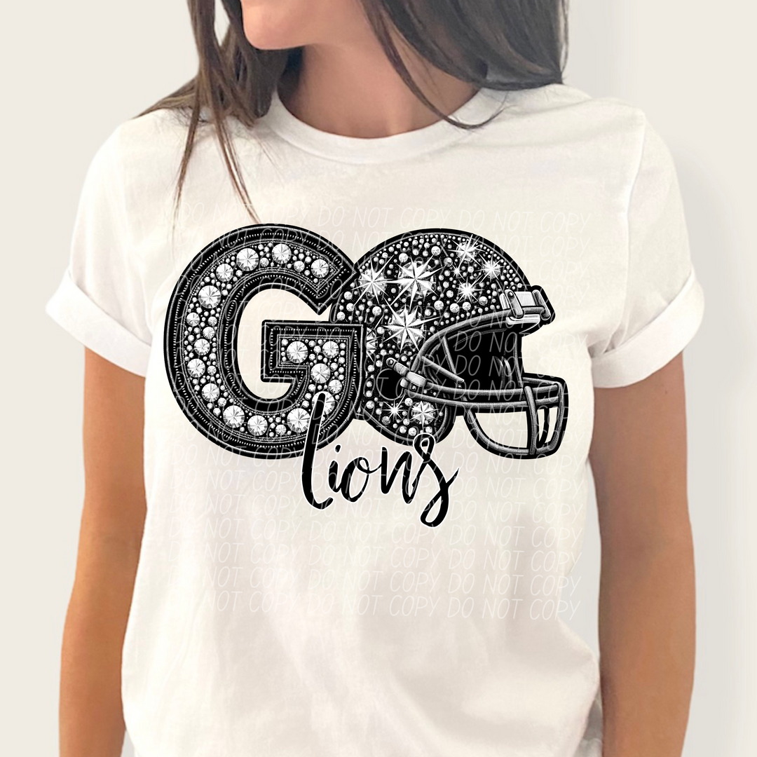 Rhinestone Go Football Helmet Mascots DTF Print