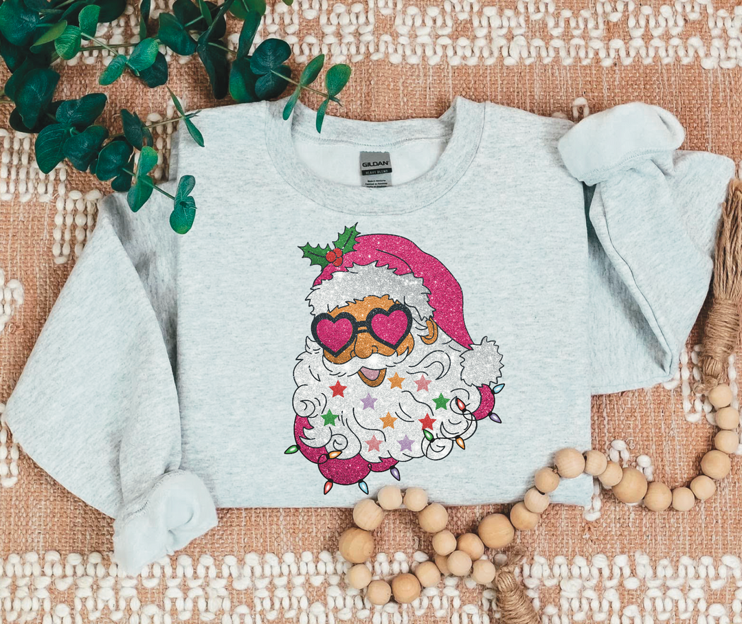 Faux Glitter Santa With Pink Glasses DTF Print