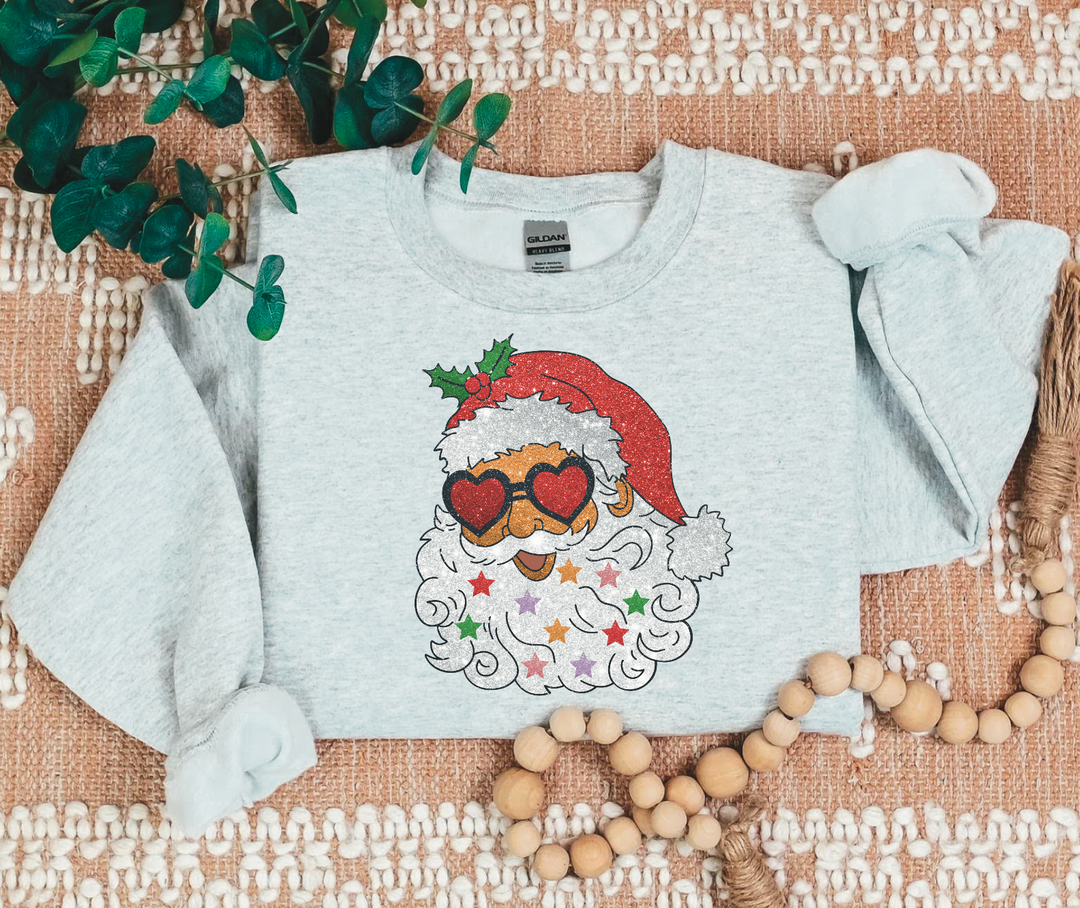 Faux Glitter Santa With Red Glasses DTF Print