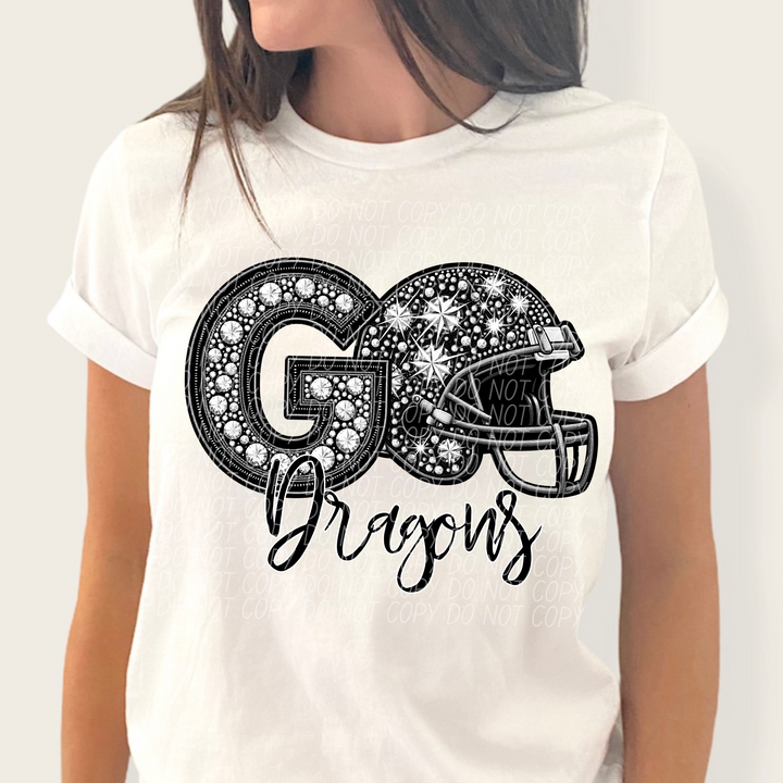 Rhinestone Go Football Helmet Mascots DTF Print