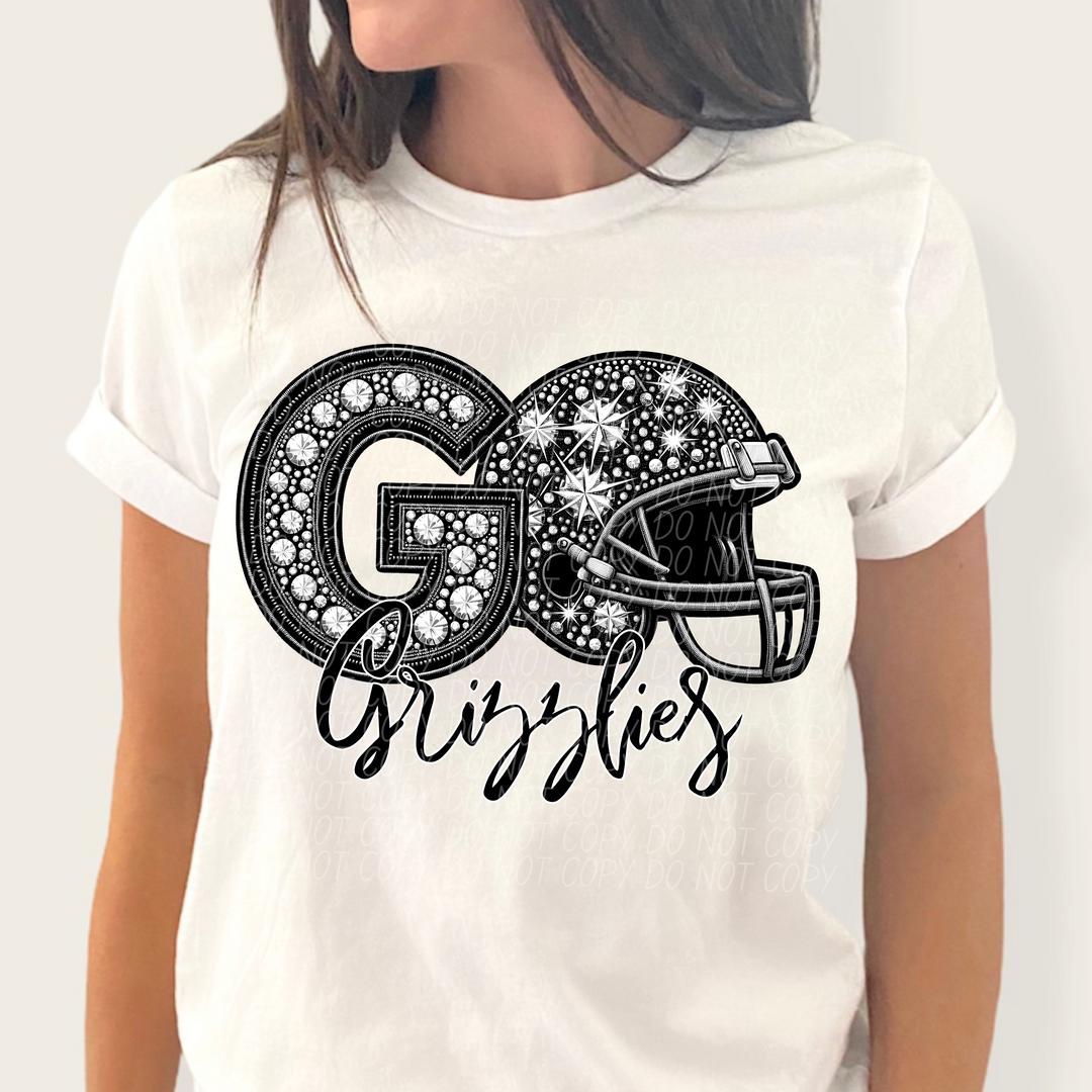 Rhinestone Go Football Helmet Mascots DTF Print