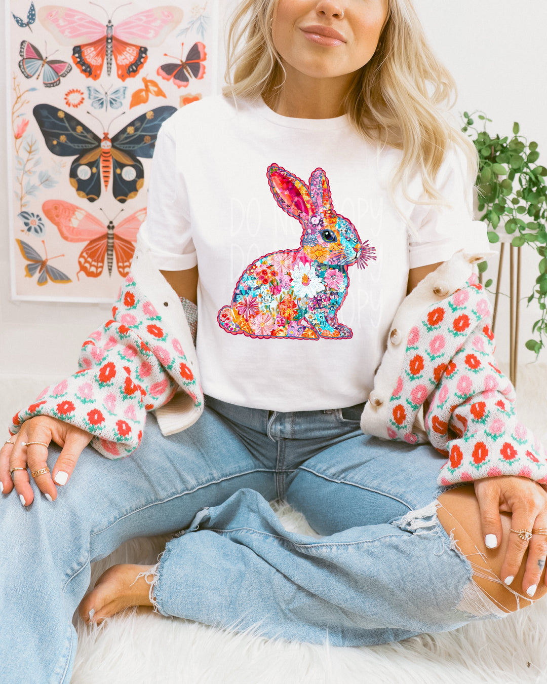 Floral Bunny DTF Print