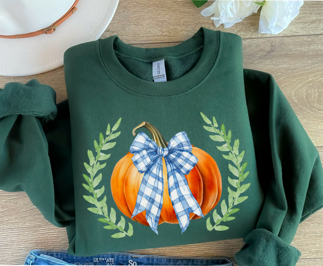 Watercolor Pumpkin Checked Bow DTF Print