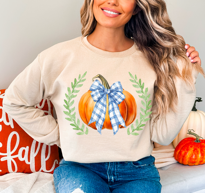 Watercolor Pumpkin Checked Bow DTF Print