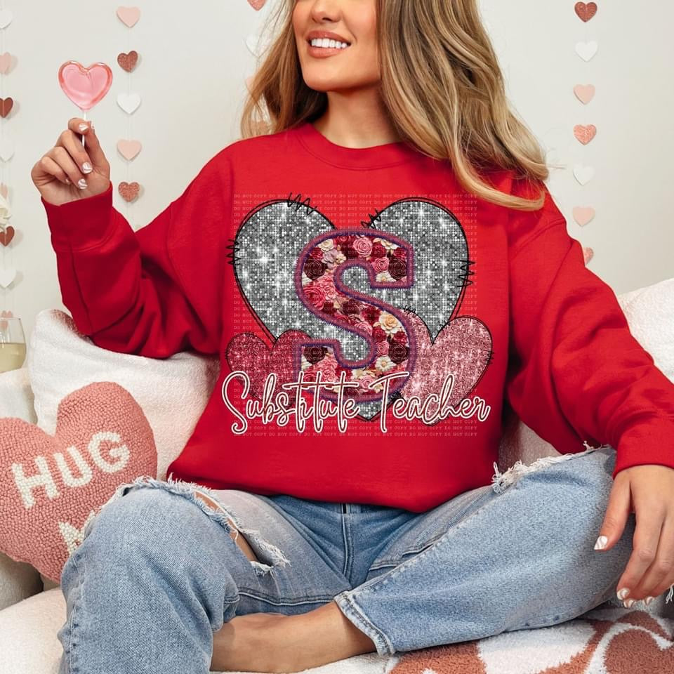 Faux Sequin Rose Title Valentines DTF Print