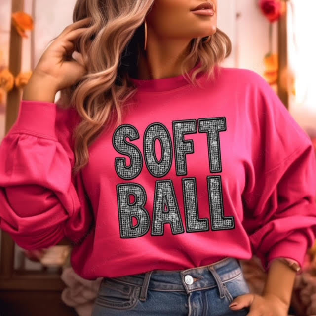 Faux Glitter/Embroidery Softball DTF Print