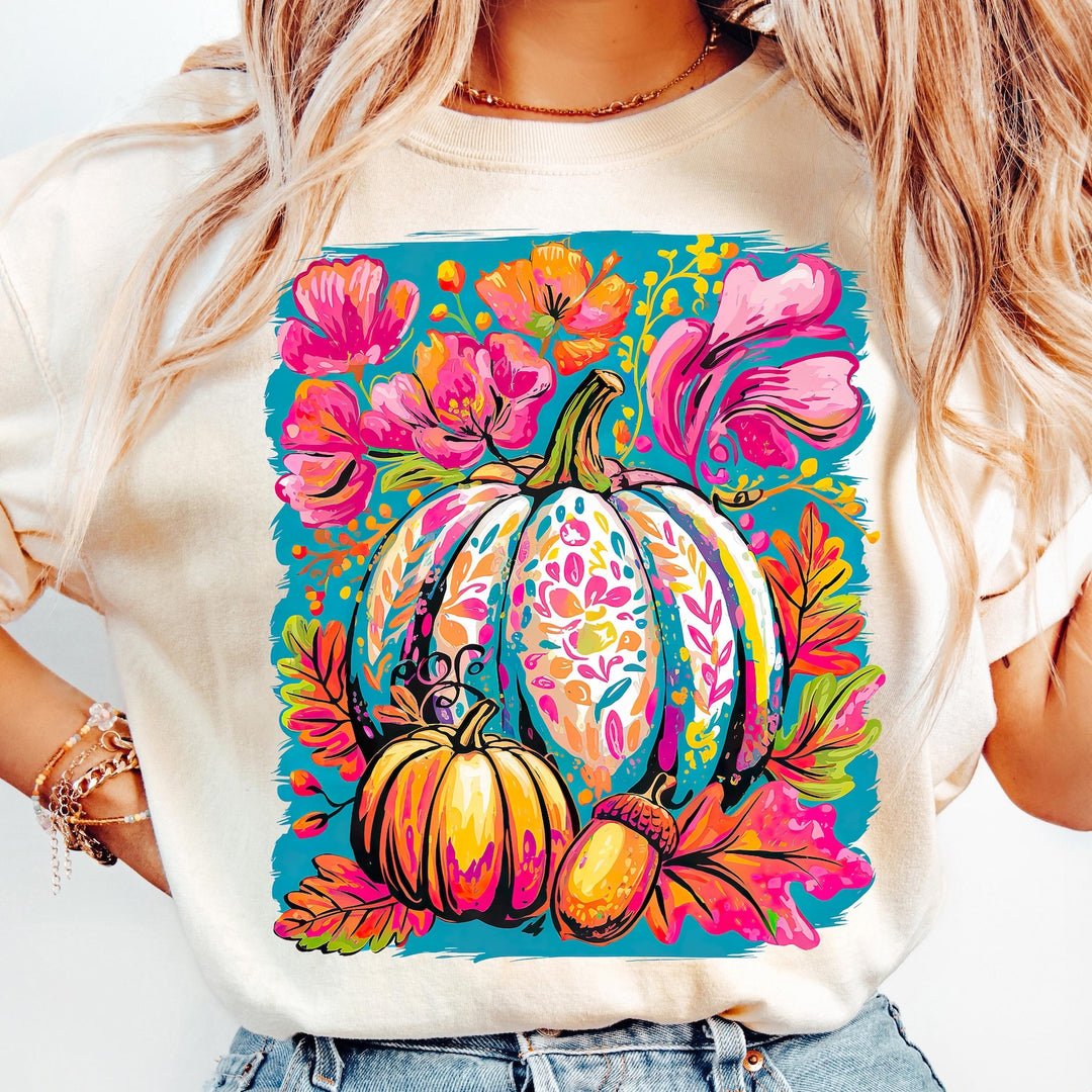 Floral Watercolor Pumpkin DTF Print