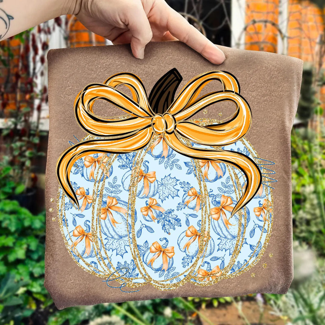 Blue Floral Pumpkin DTF Print