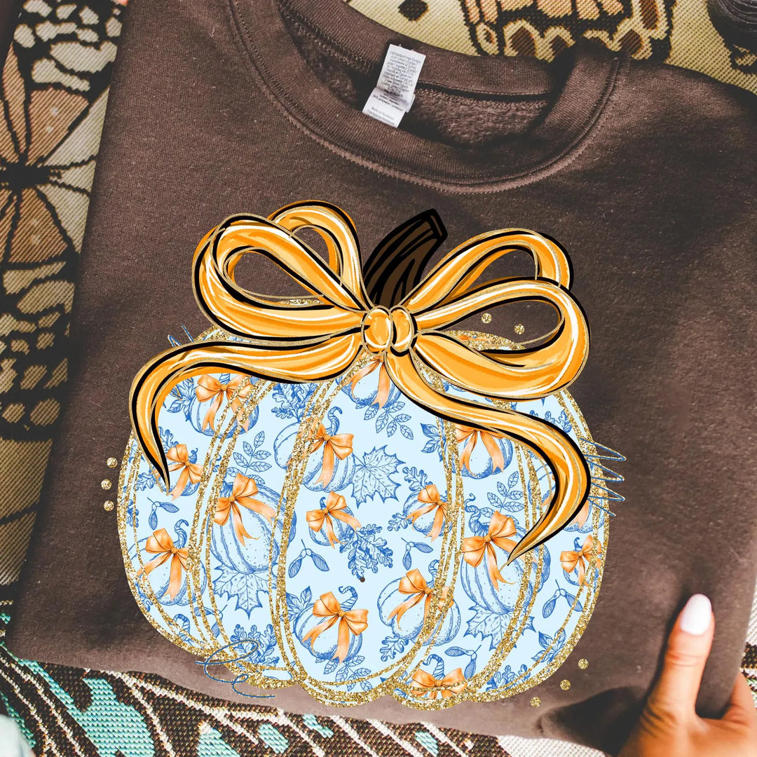 Blue Floral Pumpkin DTF Print