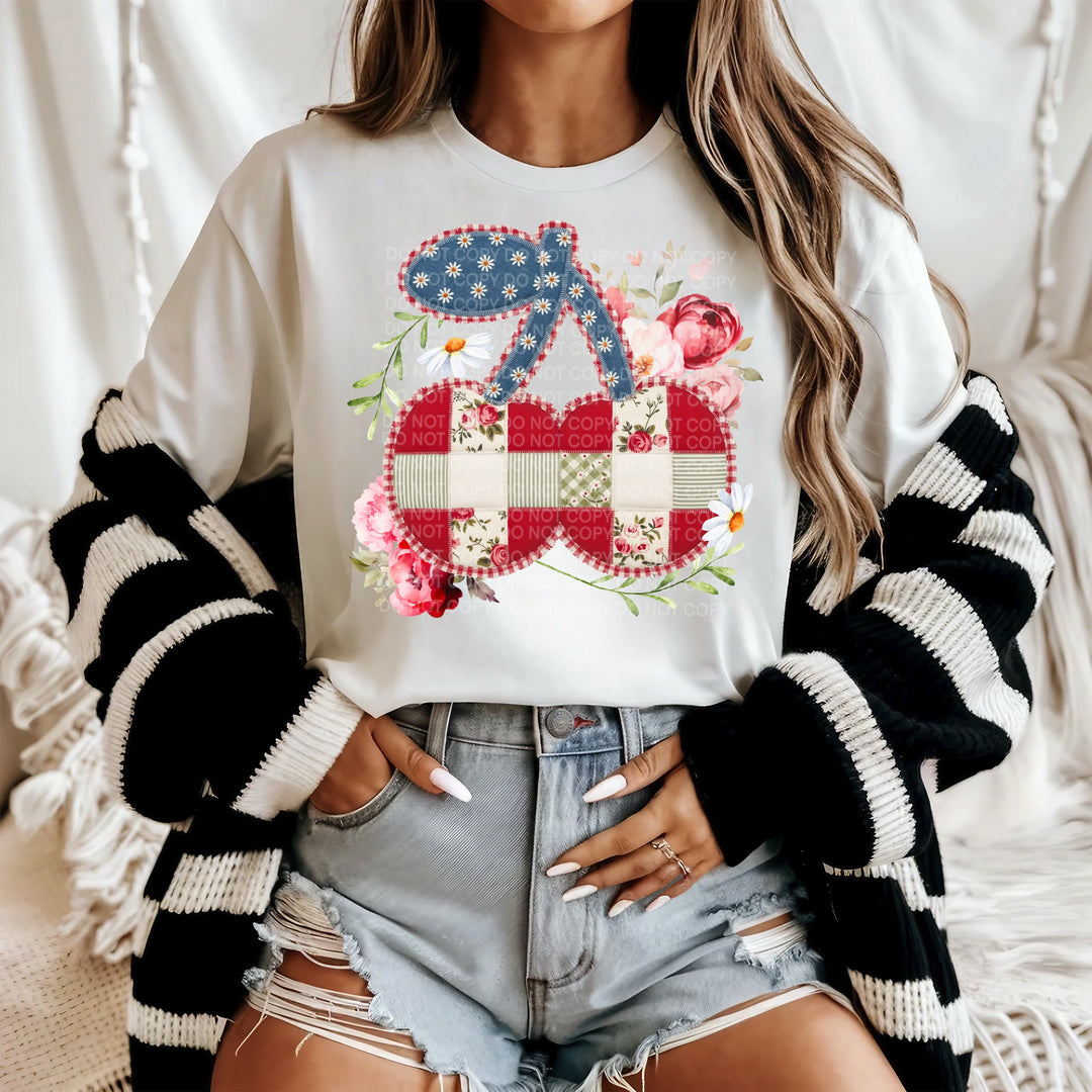 Cherries Patchwork DTF Print