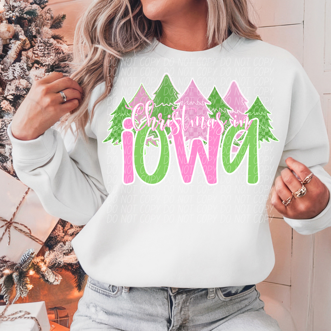 Pink and Green Christmas In States DTF Print