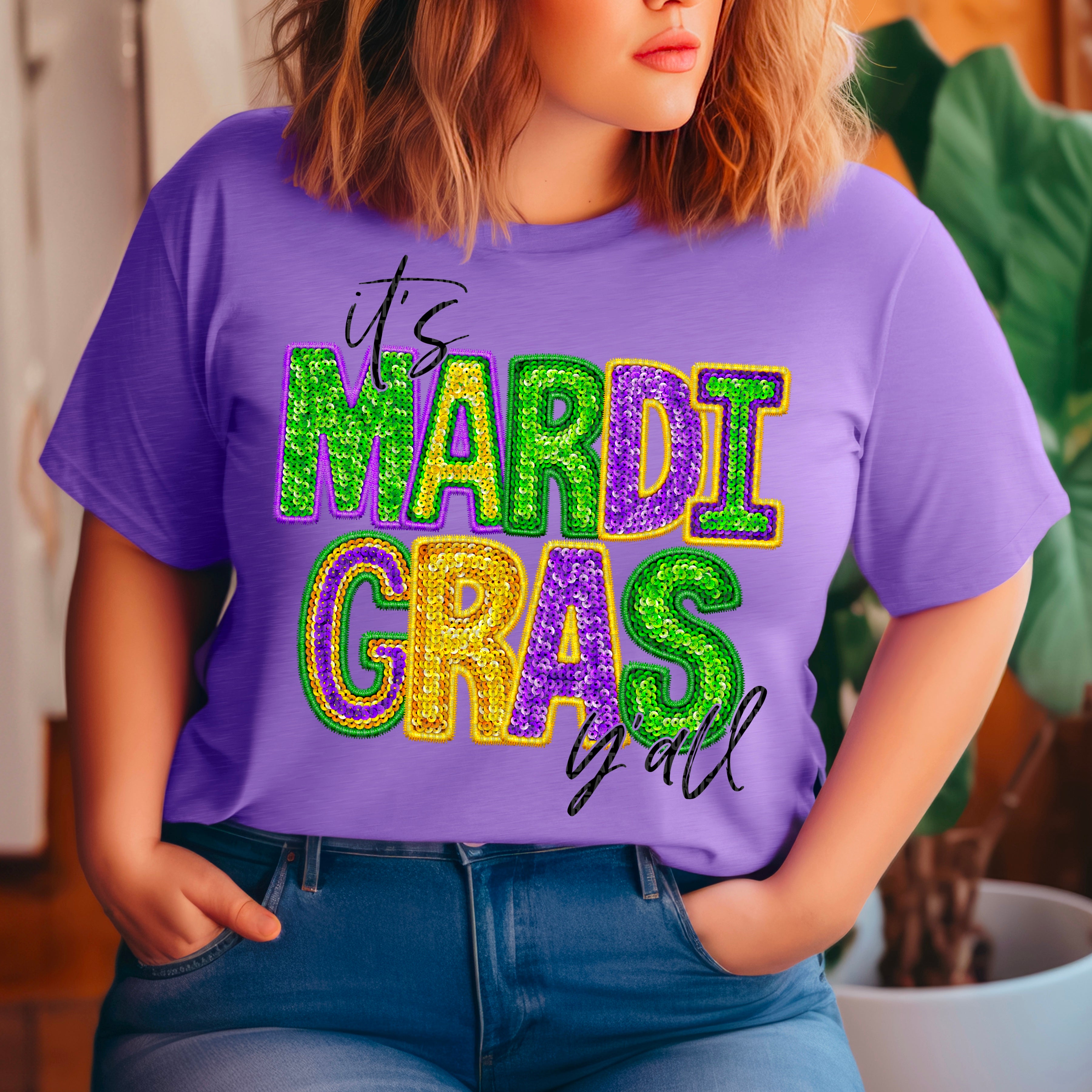 Mardi Gras Faux Glitterembroidered Dtf Print Simple Tymes 