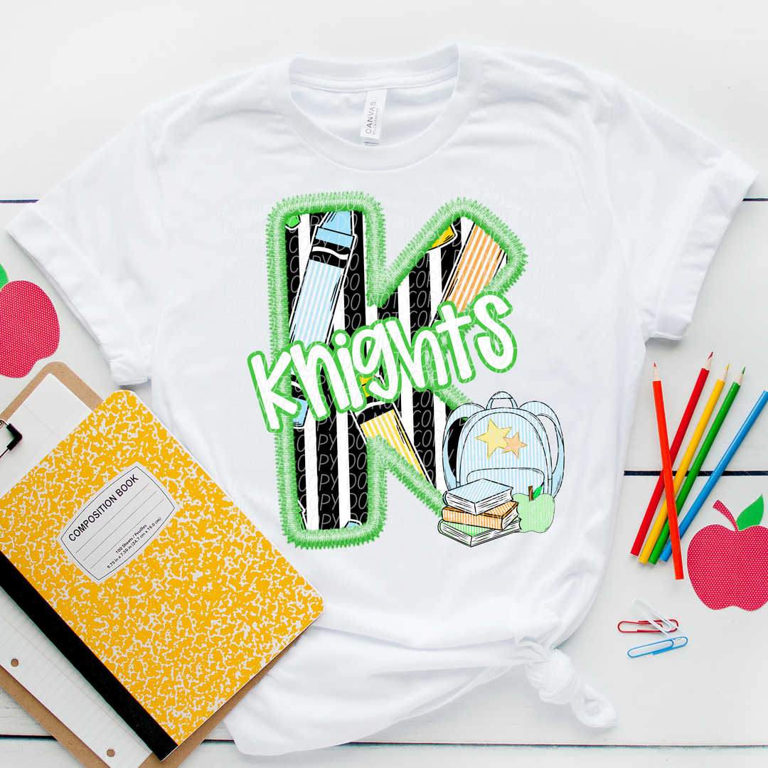 Green Letter Back to School Mascots Youth DTF Print