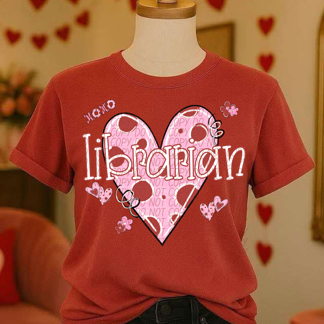 Librarian Valentine's Day Pink and Red DTF Print