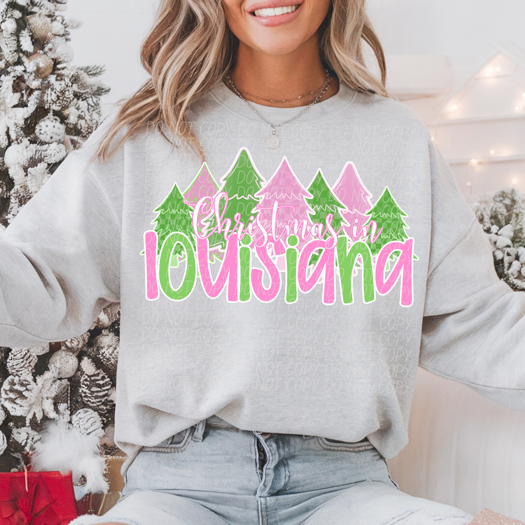 Pink and Green Christmas In States DTF Print