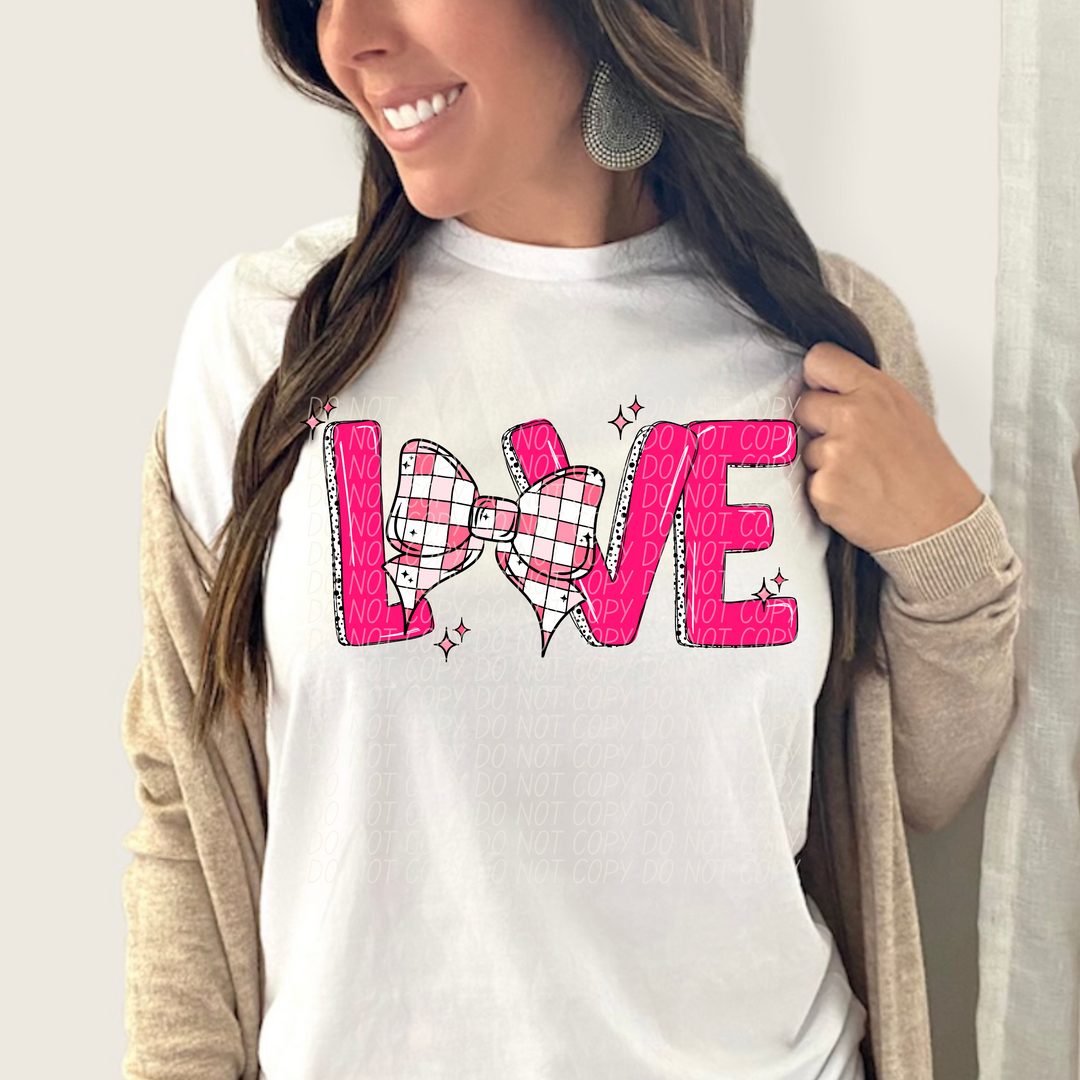 Love Checked Bow DTF Print