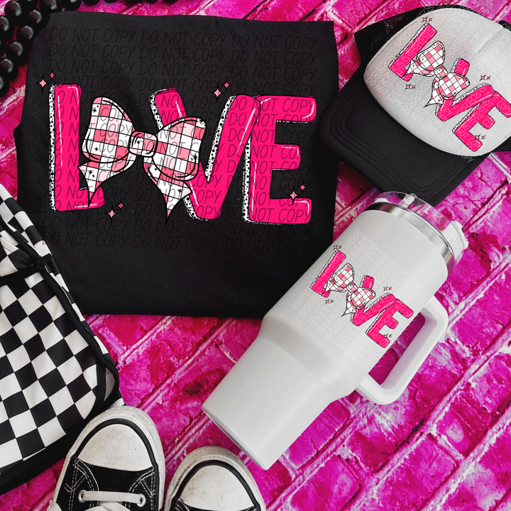 Love Checked Bow DTF Print