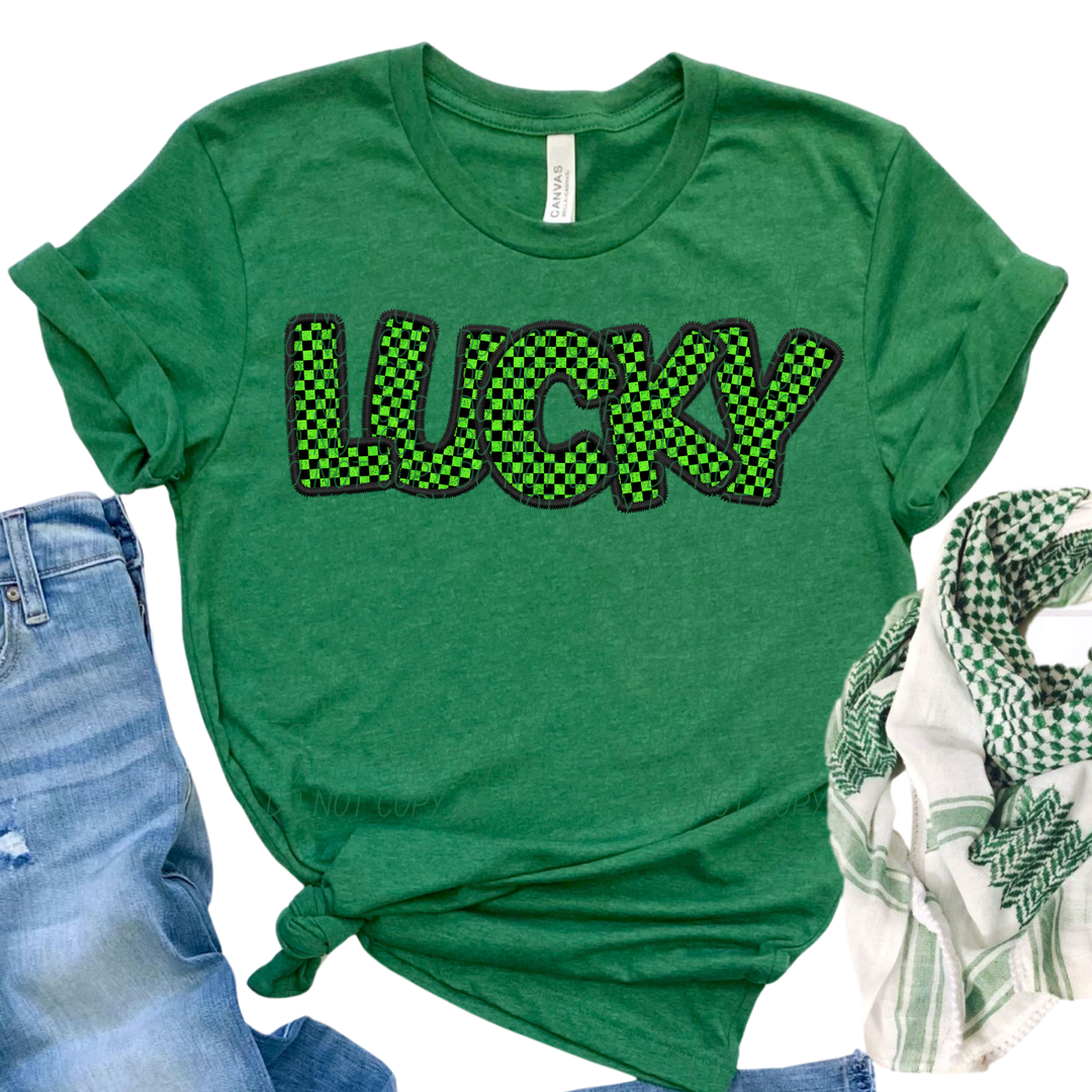 Lucky Neon Green Checker DTF Print