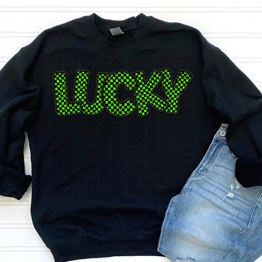 Lucky Neon Green Checker DTF Print