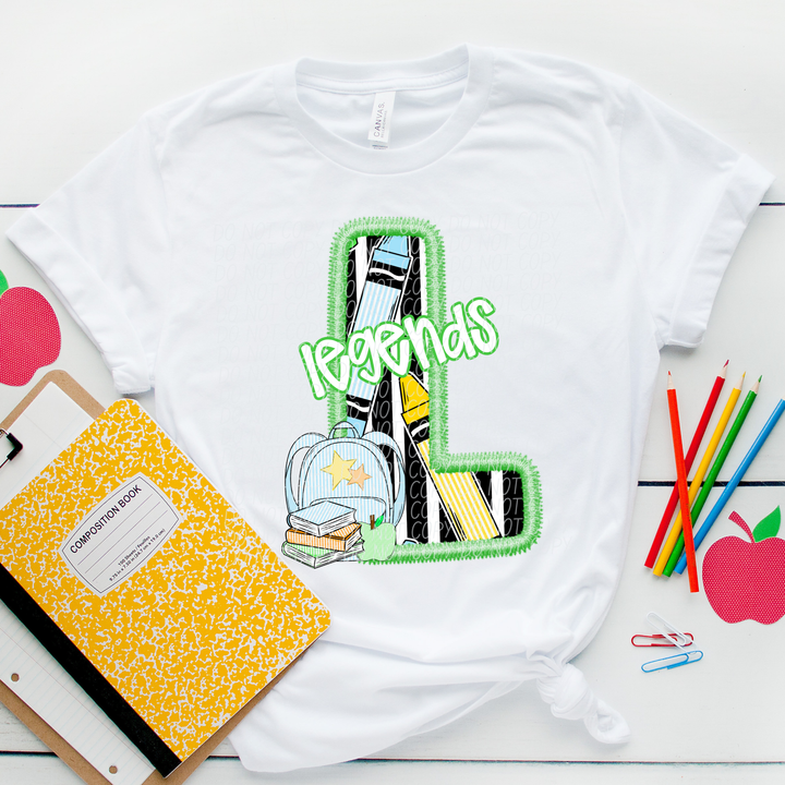 Green Letter Back to School Mascots Youth DTF Print