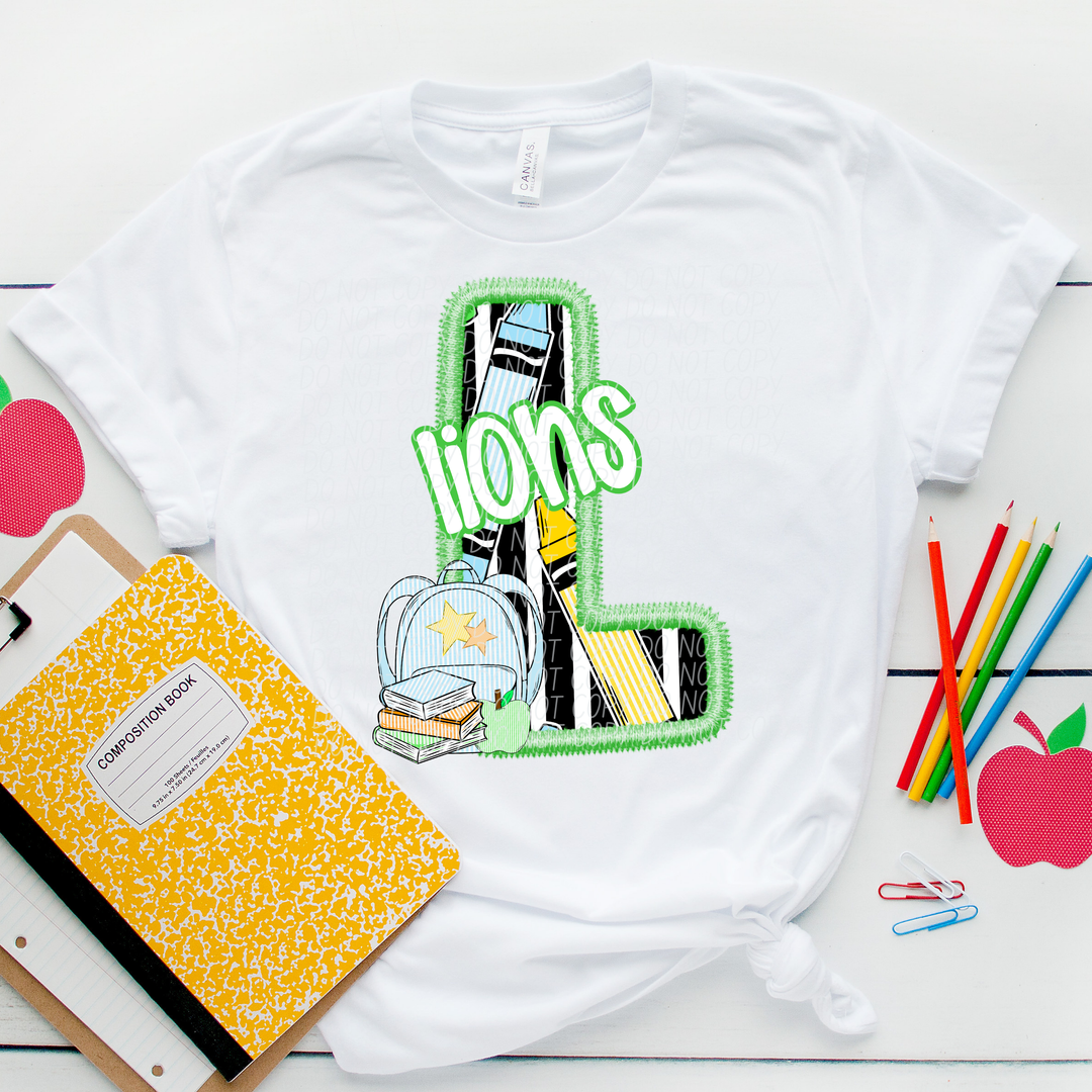Green Letter Back to School Mascots Youth DTF Print