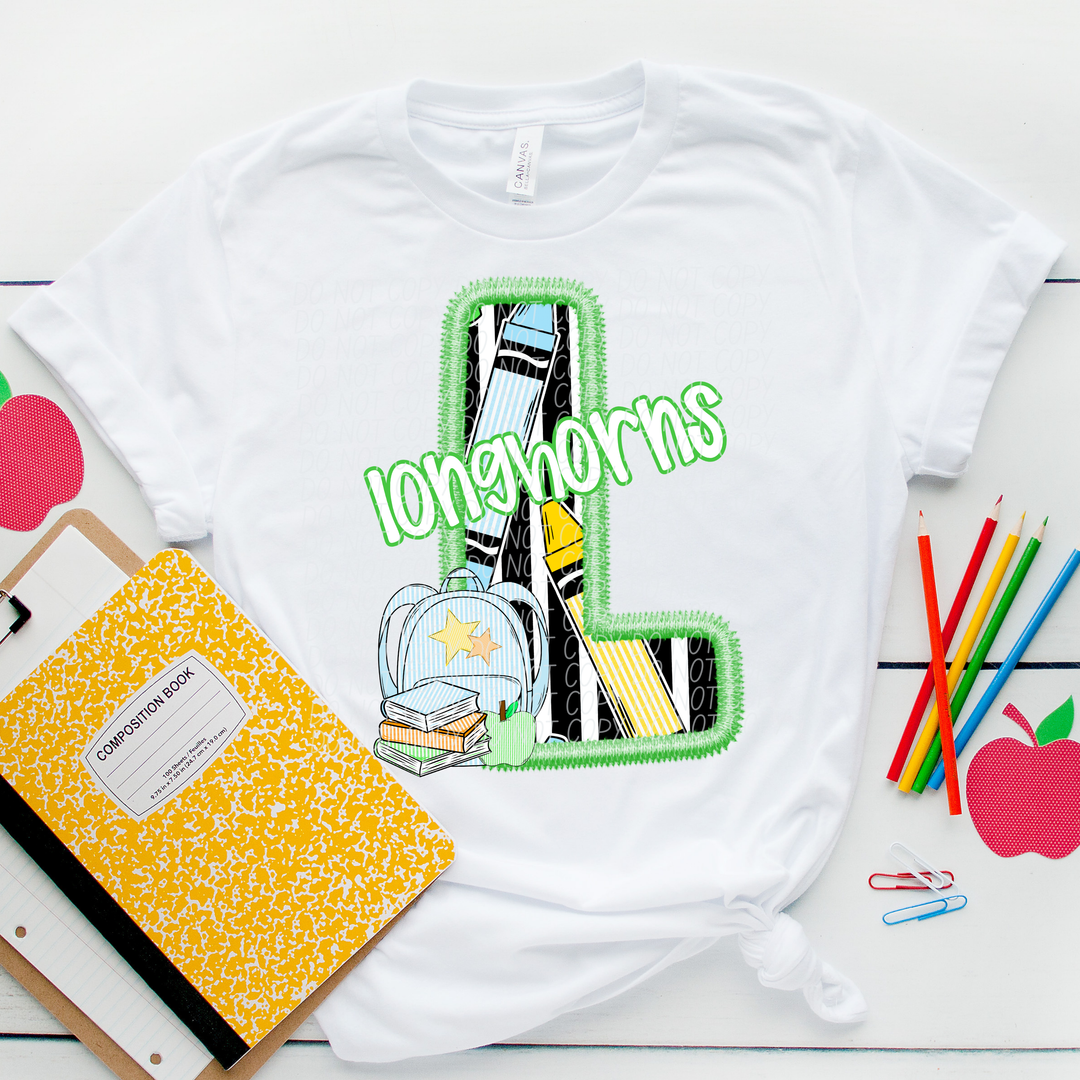 Green Letter Back to School Mascots Youth DTF Print